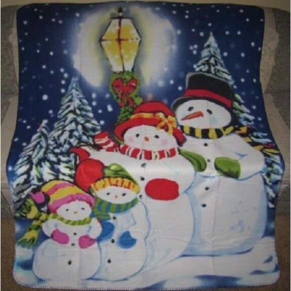Unbranded Other - New Snowman Family Polar Fleece Gift Blanket Holiday Christmas Winter Snowflakes
